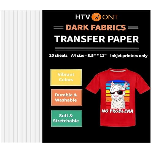 HTVRONT Wärmetransferpapier für T-Shirts, 20 Blatt, 21,6 x 27,9 cm, bedruckbares Wärmetransfer-Vinyl, lebendige Farben und langlebiges Transferpapier zum Aufbügeln für dunkle Stoffe HTVRONT Wärmetransferpapier für T-Shirts, 20 Blatt, 21,6 x 27,9 cm, bedruckbares Wärmetransfer-Vinyl, lebendige Farben und langlebiges Transferpapier zum Aufbügeln für dunkle Stoffe von HTVRONT