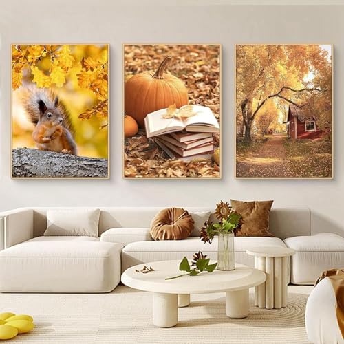 Aesthetic Goldener Herbst Kürbis Landschaft Bilder Ohne Rahmen Leinwand Malerei Gemälde Poster Kunstdruck für Wohnzimmer Wohnkultur Wanddekoration (3X50X70CM,Kein Rahmen) von HTWLMM