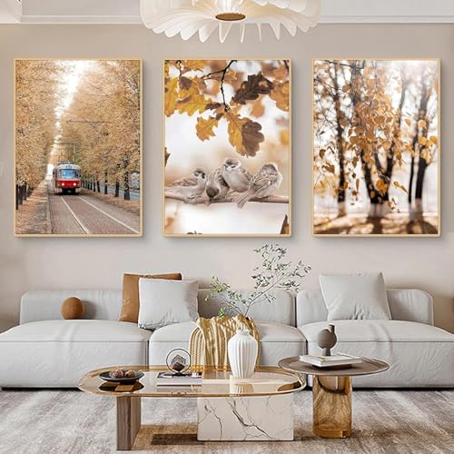 Goldener Herbst Aesthetic Herbst Landschaft Bilder Leinwand Malerei Ohne Rahmen Poster Kunstdruck Gemälde für Wohnzimmer Wohnkultur Wanddekoration (3X20X30CM,Kein Rahmen) von HTWLMM