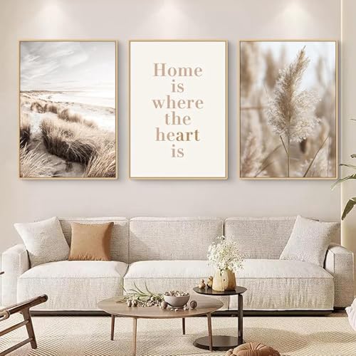 HTWLMM Beige Pampas Gras Strand Bilder Leinwand Malerei Ohne Rahmen Poster Kunstdruck Gemälde für Wohnzimmer Wohnkultur Wanddekoration (3X60X80CM,Kein Rahmen) von HTWLMM