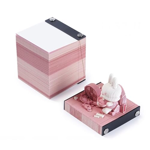 3D-Hasen-Notizblock, Cartoon-Niedliches Kaninchen-Notizblock, Papierschnitzerei, Kunstskulptur, antihaftbeschichtet, klebrige Postnotizen, Papier abreißen, um Hasennotizen von HTYUKFDG