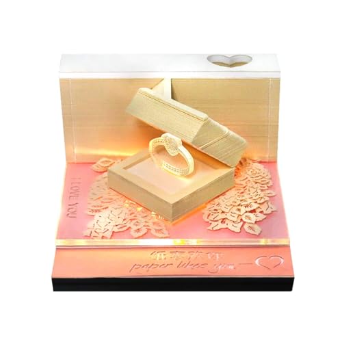 3D-Notizblock, Stereo-Ringbox, Haftnotizen mit Licht und Vitrine, romantische Rose, dreidimensionales Papierschnitzen, Notizblock, antihaftbeschichtet, Postnotizen von HTYUKFDG