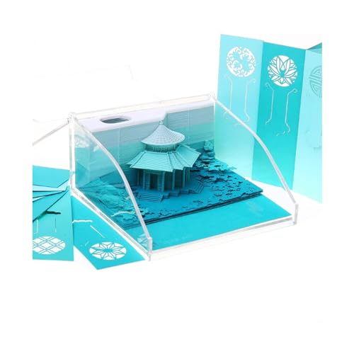 3D-Notizblock, blauer Pavillon, Papierschnitzkunst, Notizblock, königlicher Garten, dreidimensionale Haftnotizen, kreative Aufkleber, Papiere, Karten, Basteln, Skulptur für Zuhause von HTYUKFDG