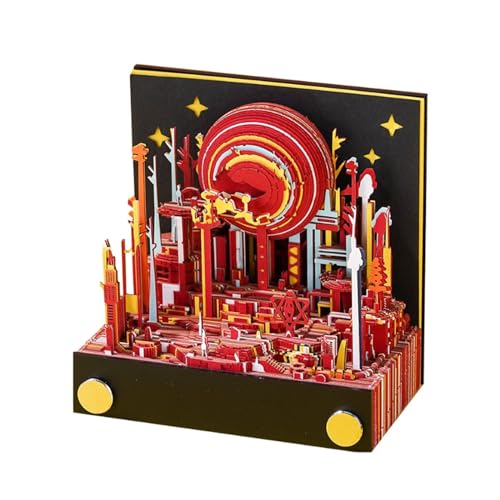 3D-Papierschnitzkunst-Notizblock, Fantasy-Stadt, 3D-Notizblock, kreative abreißbare Haftnotizen, Bausteine, Schallplatten, Karten, Basteln für Büro und Zuhause von HTYUKFDG