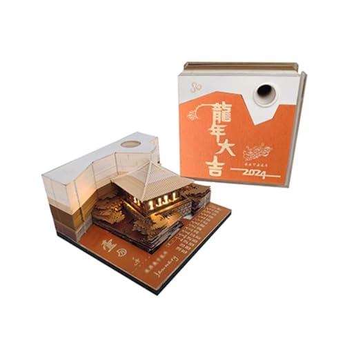 Time Piece-Kalender, 3D-Notizblock, kreativer Pavillon, 3D-Papierkunst-Notizblock, abreißbare Antihaft-Postnotizen mit Stifthalter und leichtem Papierschnitz-Baustein von HTYUKFDG