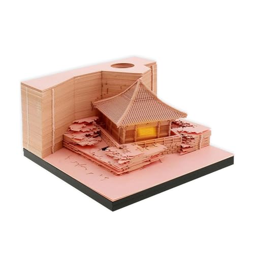 Time Piece-Kalender, 3D-Notizblock, kreativer Pavillon, 3D-Papierkunst-Notizblock, abreißbare Antihaft-Postnotizen mit Stifthalter und leichtem Papierschnitz-Baustein von HTYUKFDG