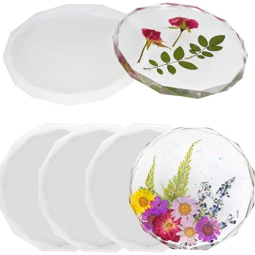 HUA JET 4 Pack Untersetzerformen - Diamantkante Kristall- und runde Geode Silikonformen für Epoxidharz-Gießen DIY, DIY Art Craft HUA JET 4 Pack Untersetzerformen - Diamantkante Kristall- und runde Geode Silikonformen für Epoxidharz-Gießen DIY, DIY Art Craft von HUA JET