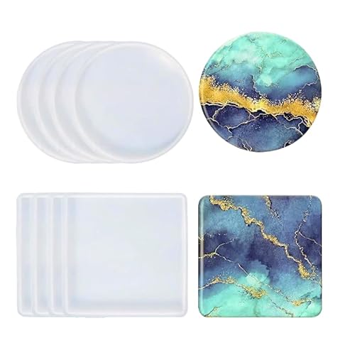 HUA JET 8 Stück Epoxidharz Silikonformen Tablett Set – Silikonform in Rund und Quadrat DIY Gießformen für Teller und Epoxidharz, Perfekt für kreative Wohnaccessoires HUA JET 8 Stück Epoxidharz Silikonformen Tablett Set – Silikonform in Rund und Quadrat DIY Gießformen für Teller und Epoxidharz, Perfekt für kreative Wohnaccessoires von HUA JET