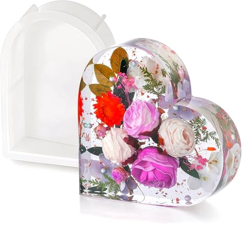 HUA JET Große Herz Silikonform für Epoxidharz DIY, Harzform zur Blumenkonservierung & Möbeldekoration, Büroaufsatz Buchstütze Tischdekoration,Silicone Mould Heart Shape (Liebe Form) von HUA JET