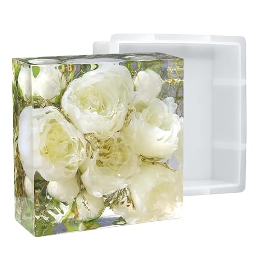 HUA JET Große Quadrat Silikonform für Epoxidharz DIY 17 cm Harzform zur Blumenkonservierung & Möbeldekoration, Büroaufsatz Buchstütze Tischdekoration, Mold(Quadrat) von HUA JET