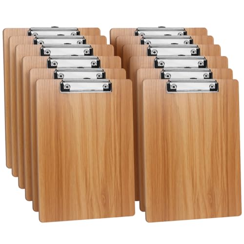 HUAJIE Klemmbretter, Holz-Klemmbrett, Hartfaserplatte mit niedrigem Profil-Clip, Standard-A4-Briefgröße, Holz-Klemmbretter für Büro, Schule, Klassenzimmer, 12 Stück von HUA JIE
