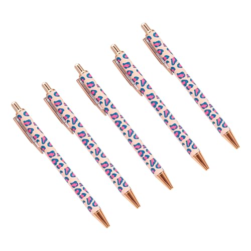 HUAANYA 5 x Kugelschreiber mit Leopardenmuster, einziehbar, für Büro, Geschäft, Signierstift mit Stift-Clip von HUAANYA