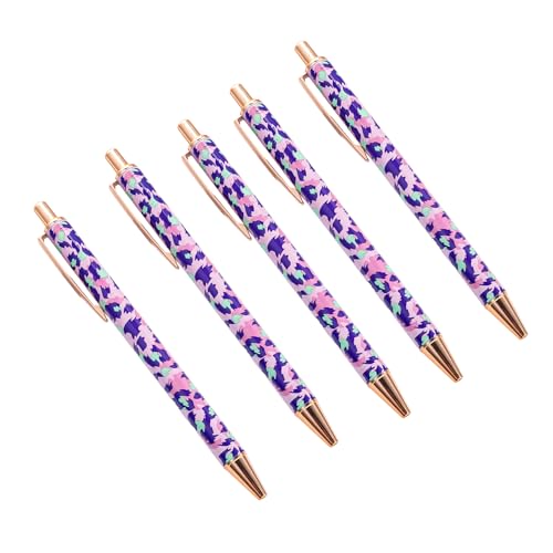 HUAANYA 5 x Kugelschreiber mit Leopardenmuster, einziehbar, für Büro, Geschäft, Signierstift mit Stift-Clip von HUAANYA