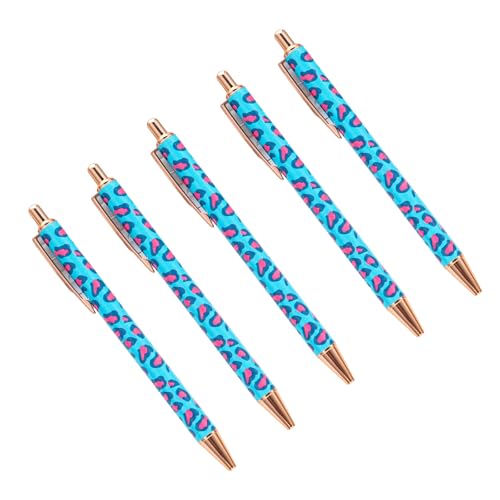 HUAANYA 5 x Kugelschreiber mit Leopardenmuster, einziehbar, für Büro, Geschäft, Signierstift mit Stift-Clip von HUAANYA