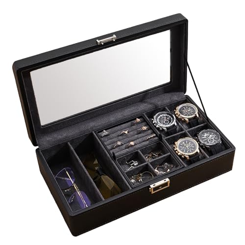 HUAANYA Praktische Uhren Schmuckhalter Robuster Pu Leder Schmuckschatulle Mit Weichem Plüschfutter Für Uhren Und Accessoire von HUAANYA