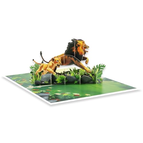 Handgefertigte faltbare 3D-Vatertagskarte mit Löwen, Vater und Sohn, inklusive stabiler Papierskulptur und Umschlag Handgefertigte faltbare 3D-Vatertagskarte mit Löwen, Vater und Sohn, inklusive stabiler Papierskulptur und Umschlag von HUAANYA
