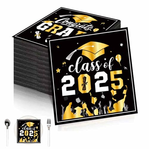 Abschluss Servietten, Graduation Servietten, Graduation Deko - 48 Graduationsservietten - 33x33 cm - Hochwertige Papierqualität - Ideal für Abschlussfeiern Abschluss Servietten, Graduation Servietten, Graduation Deko - 48 Graduationsservietten - 33x33 cm - Hochwertige Papierqualität - Ideal für Abschlussfeiern von HUAEDNWKYI
