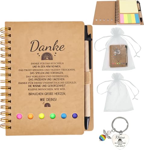 Geschenk für Erzieherin – Set mit Notizbuch, Schlüsselanhänger, Stift, Lesezeichen und Organzasäckchen – Abschiedsgeschenk, Dankeschön-Geschenk, für Lehrerinnen und Erzieherinnen von HUAEDNWKYI