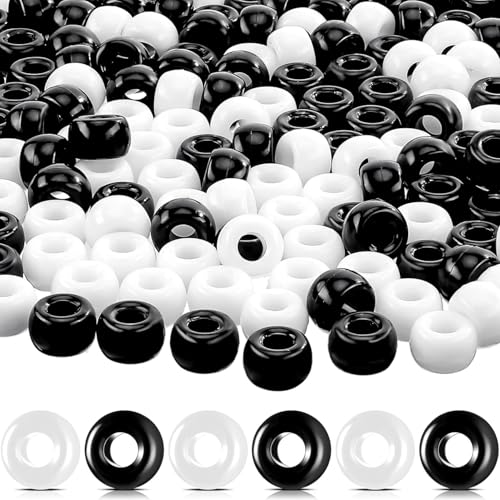 Pony Perlen Acryl Schwarz-Weiß-Mix Große Löcher DIY Schmuckherstellung 1000 Stück 6x8 mm von HUAEDNWKYI