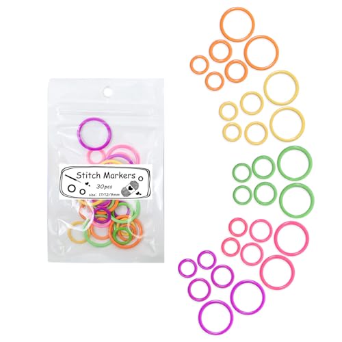 HUAJINGKEJI 30 Stück bunte runde Maschenmarkierer, O-Ringe, Strickmarker, Häkeln, Verriegelungsmarker, Stricken von HUAJINGKEJI