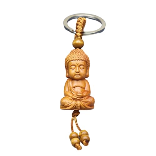 HUAJINGKEJI Fengs Shui Buddha-Anhänger aus Pfirsichholz, Schlüsselanhänger mit Kette, Buddha-Statue symbolisiert HUAJINGKEJI Fengs Shui Buddha-Anhänger aus Pfirsichholz, Schlüsselanhänger mit Kette, Buddha-Statue symbolisiert von HUAJINGKEJI