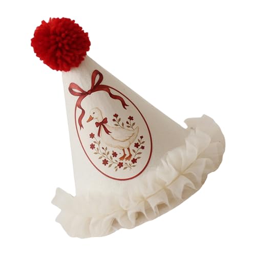 HUAJINGKEJI Geburtstag Hut Entchen Blumen Muster Spitzenbesatz Partyhut mit Pompons für Geburtstag HUAJINGKEJI Geburtstag Hut Entchen Blumen Muster Spitzenbesatz Partyhut mit Pompons für Geburtstag von HUAJINGKEJI