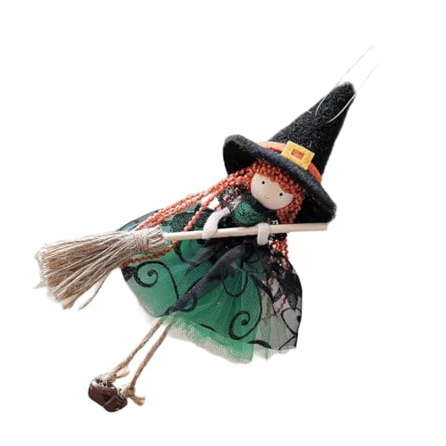 HUAJINGKEJI Samtiger Besen-Ornament für Halloween, Weihnachten, mit Engel-Anhänger, Mädchen-Figur, Glocken, mehrfarbig von HUAJINGKEJI