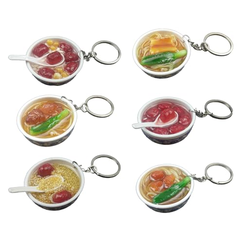 Kreative Lebensmittel-Schlüsselanhänger, Küchendekoration, Zubehör-Set, kleines Spielzeug, Schlüsselanhänger, realistische Lebensmittel, 6 Stück von HUAJINGKEJI
