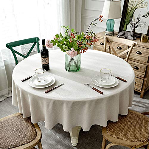 HUALEMEI Baumwolle Einfache Tischdecke Großer Stoff Tischschutz Für Tischdekoration Partei Hotel Großer Runder Tisch,runde Einfarbig Leinen Tischdecke Beige 200cm von HUALEMEI