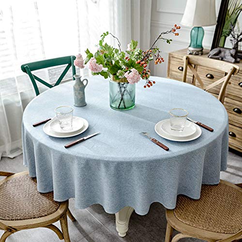 HUALEMEI Baumwolle Einfache Tischdecke Großer Stoff Tischschutz Für Tischdekoration Partei Hotel Großer Runder Tisch,runde Einfarbig Leinen Tischdecke Blau 180cm von HUALEMEI