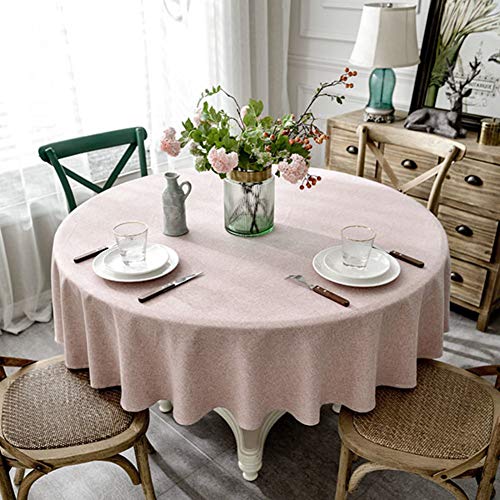 HUALEMEI Baumwolle Einfache Tischdecke Großer Stoff Tischschutz Für Tischdekoration Partei Hotel Großer Runder Tisch,runde Einfarbig Leinen Tischdecke Pink 180cm von HUALEMEI