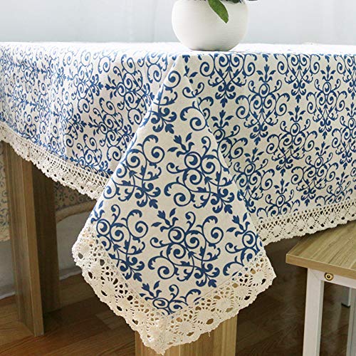 HUALEMEI Drucken Staubdicht Tischtuch,Chinesisch Klassisch Vintage Macrame Spitze Jacquard Startseite Dekorative,Blaues Und Weißes Porzellan Baumwoll-leinen Tischdecke A 90x90cm(35x35inch) von HUALEMEI
