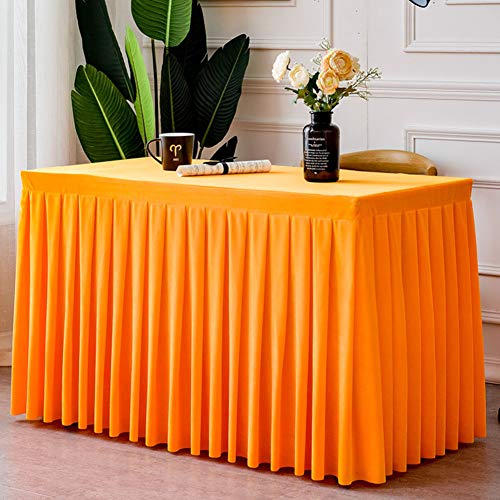 HUALEMEI Pleated Tisch Cover Für Party Geburtstage Zeigen Sitzung Ausstellung Rechteckiger Tisch,plüsch Einfarbig Einfache Tischrock,rechteckige Samt Tischdecke Orange 140x60x75cm von HUALEMEI