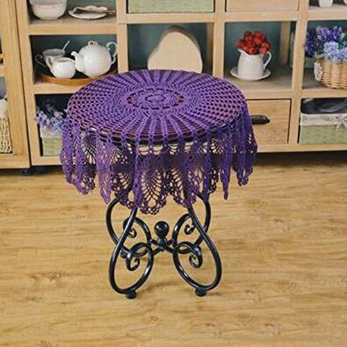 HUALEMEI Volltonfarbe Spitze Tischdecke,handgefertigt Haken Baumwolltischbezug Einfach Französisch Tischdekoration Für Couchtisch Runder Tisch Startseite Lila 80x80cm von HUALEMEI
