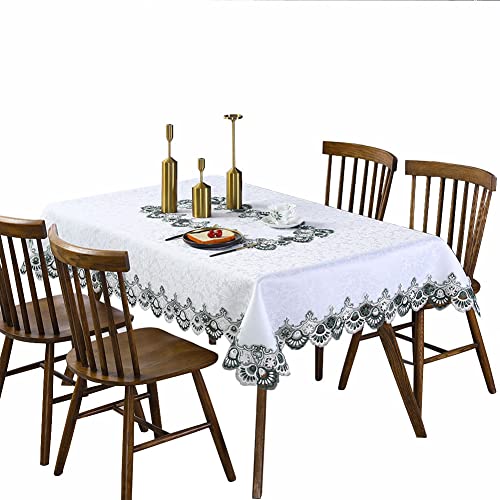HUALEMEI Weiße Tischdecke Floral Bestickt Tischtücher Mit Spitzenbesatz & Hohltop Tischabdeckung,Weihnachtliche Tischdecke Protector-Weiß 150x220cm(59x87inch) von HUALEMEI