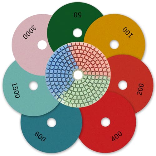 7 Stück Diamant Schleifscheibe Polierpads, 100mm Nass Politur Polierset für Marmor Fliesen Granit Beton, für Poliermaschine & Polieraufsatz Winkelschleifer von HUANG CHANG