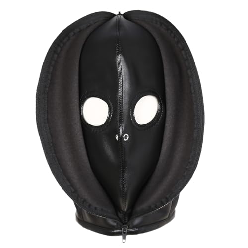 HUANGGG Horrifying Full Head Hat PU Leather Zippered Headcover Hat Halloween Party Headpiece Roleplay Headgear Hat von HUANGGG