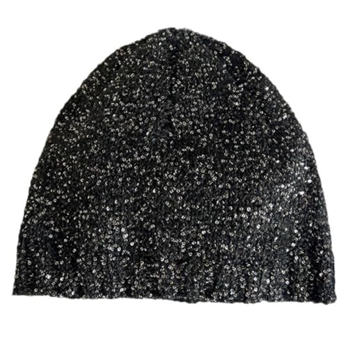 HUANGGG Schwarzer Pailletten-Hut, Totenkopf-Hut, modisch, cool, auffällig, Uni, Party, funkelnde Pailletten, Schwarz von HUANGGG