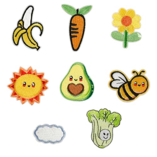 8 Stück Bananen-Stickerei-Flicken mit Blumen, Bienen, zum Aufbügeln oder Aufbügeln von HUANGING