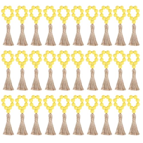 Praktische Serviettenringe aus Holz, benutzerfreundlich, Holzperlen, Serviettenringe, Charm, elegante Serviettenhalter mit Quasten von HUANGING
