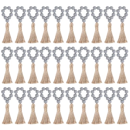 Praktische Serviettenringe aus Holz, benutzerfreundlich, Holzperlen, Serviettenringe, Charm, elegante Serviettenhalter mit Quasten von HUANGING
