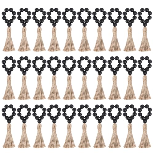 Praktische Serviettenringe aus Holz, benutzerfreundlich, Holzperlen, Serviettenringe, Charm, elegante Serviettenhalter mit Quasten von HUANGING
