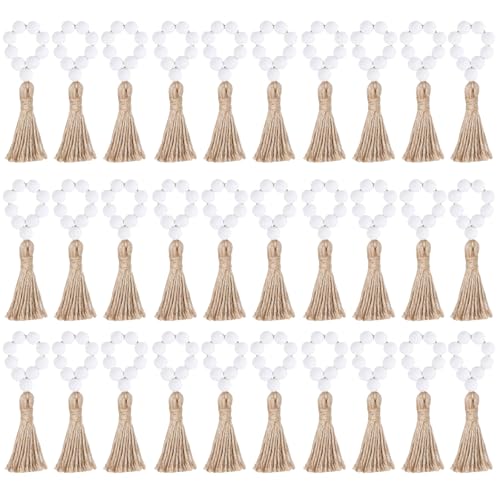 Praktische Serviettenringe aus Holz, benutzerfreundlich, Holzperlen, Serviettenringe, Charm, elegante Serviettenhalter mit Quasten von HUANGING