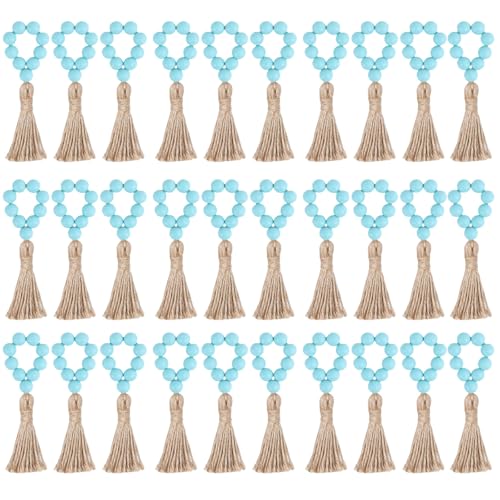 Praktische Serviettenringe aus Holz, benutzerfreundlich, Holzperlen, Serviettenringe, Charm, elegante Serviettenhalter mit Quasten von HUANGING