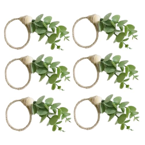 Serviettenringe mit Holzperlen, künstliche grüne Pflanzen, elegante Serviettenhalter, Tischdekoration, 6 Stück von HUANGING