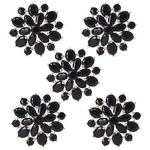 Knöpfe in Blumenform, mit Metallschmuck, Verzierungen für Kleidung, Dekoration, Zubehör, Kristallknöpfe, 21 mm, Schwarz, 5 Stück von HUANIZI