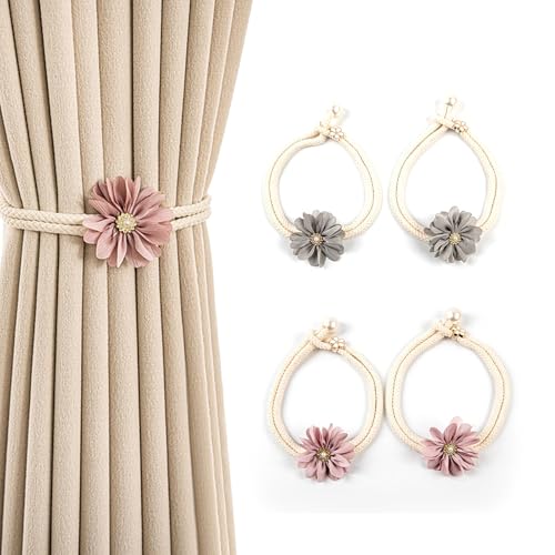 HUANR Gardinen Raffhalter, 4 Stück Gardinenhalter, Vorhang Halter Dehnbar, Grau und Rosa Vorhang Kordel, Verstellbar Vorhang Raffhalter, Raffhalter für Vorhänge, für Wohnzimmer, Garten, Schlafzimmer HUANR Gardinen Raffhalter, 4 Stück Gardinenhalter, Vorhang Halter Dehnbar, Grau und Rosa Vorhang Kordel, Verstellbar Vorhang Raffhalter, Raffhalter für Vorhänge, für Wohnzimmer, Garten, Schlafzimmer von HUANR