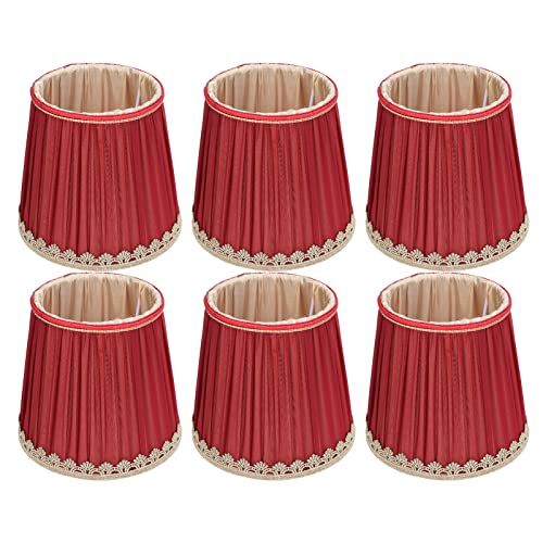 HUAOSN Home Decor Lampenschirme, 6 Stück Roter Kleiner Lampenschirm, Stoff Lampenschirme für Tischlampen, Nachttischlampe, Stehlampe, DIY Lampenschirm für E14 Tisch Kronleuchter Wandlampe von HUAOSN