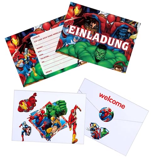 HUARYEN 12 Einladungskarten Kindergeburtstag Junge Superhel-den Einladungskarten Geburtstagseinladungen Jungen mit Karikatur Einladungskarte Umschläge Slap Armbänder für Kinder Party HUARYEN 12 Einladungskarten Kindergeburtstag Junge Superhel-den Einladungskarten Geburtstagseinladungen Jungen mit Karikatur Einladungskarte Umschläge Slap Armbänder für Kinder Party von HUARYEN
