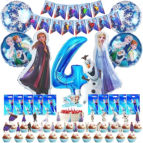 HUARYEN Elsa Geburtstagsparty Deko 4 Jahre Mädchen， Folienballons Blau Geburtstagsdeko Frozen Geburtstagsparty Deko Schneeflocken Ballons für Kinder Geburtstag Party Deko von HUARYEN